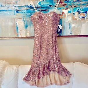 NWT (8) AIDAN MATTOX rose gold sequin embellished dazzling runway red carpet